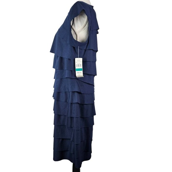 S.L. Fashions Womens Navy Tiered Ruffle Dress Size 16 Elegant Party Formal Eveni - Picture 3 of 9